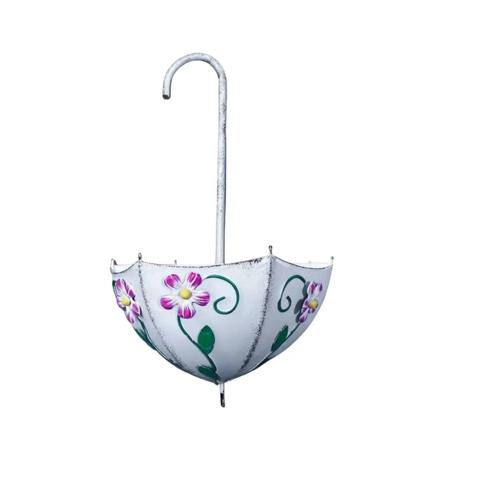 Umbrella Flower Hanging Wall Basket Handcrafted Iron Plant Organizer Decorative Metal for Outdoor Area