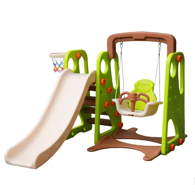 Kindergarten 3 in 1 Combination Children Indoor Plastic Slide and Swing Set Indoor Playground Equipment for Kids