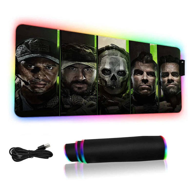 Led Mouse Pad with Wire Call of Duty Gamer Cabinet Backlight RGB Desk Mat Non-slip Deskmat Office Accessory XXL Rubber Mousepad