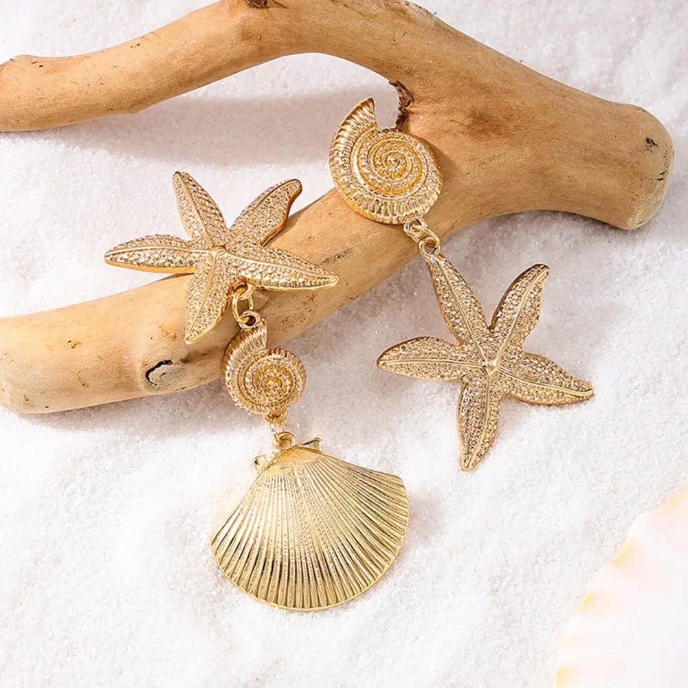 

Exaggerated Starfish Earrings Vintage Ocean Theme Shell Starfish Dangle Earrings for Prom Party Exaggerated Asymmetric Women's