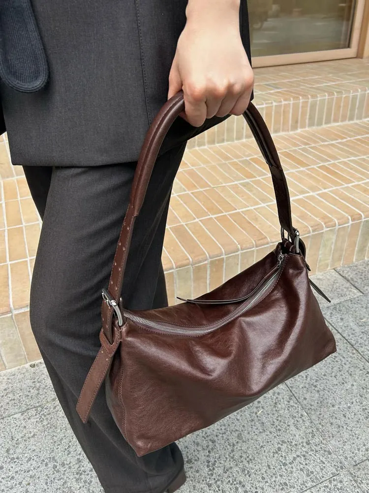 High Quality Womens Cowhide Hobo Bags Real Leather Office Ladies Large Capacity Soft Shoulder Bag Leisure Unisex Crossbody Bags