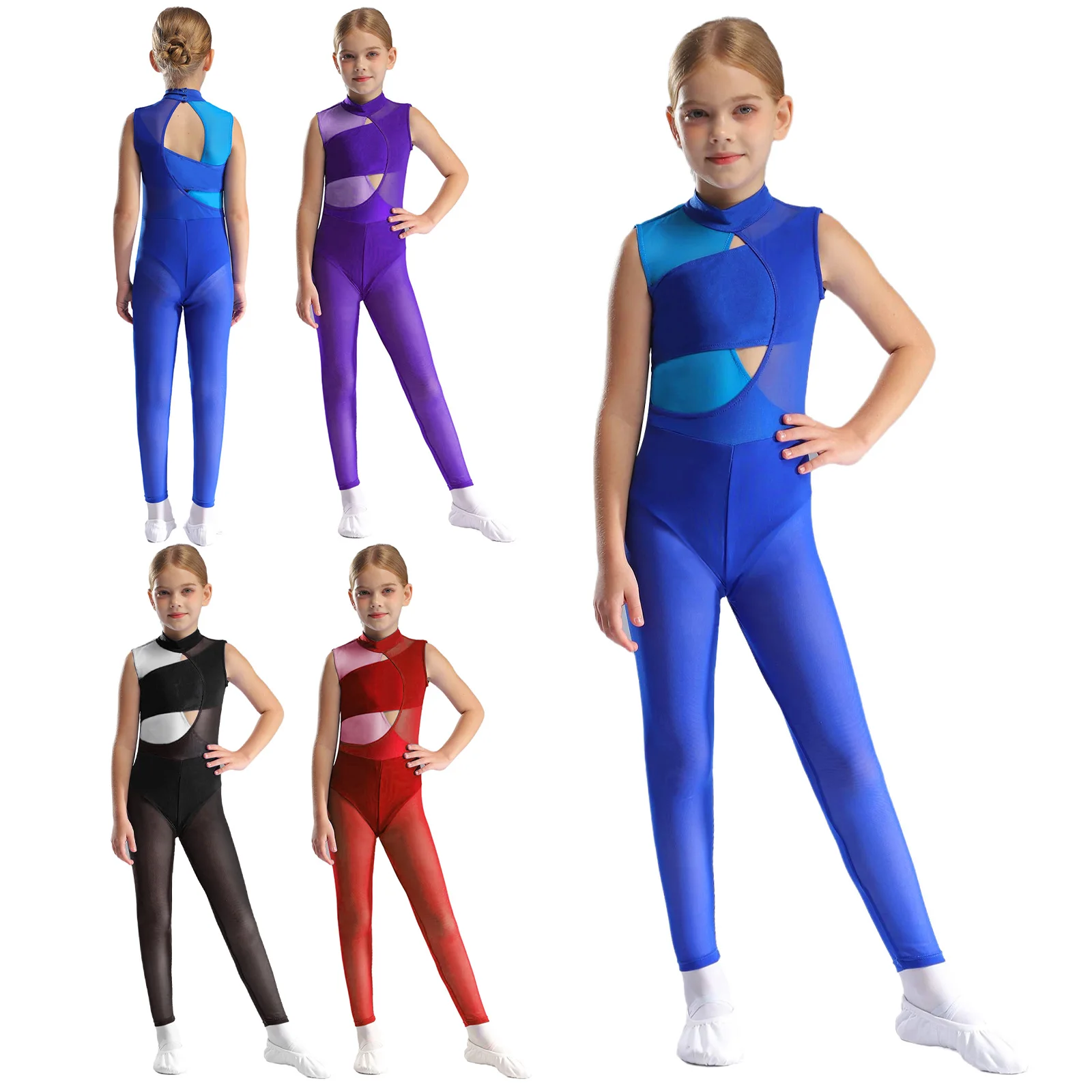 Kids Ballet Skate Dance Unitard Girls Rhythmic Gymnastics Jersey Full Body Leotard Sleeveless Bodysuit Children Jumpsuit Wear