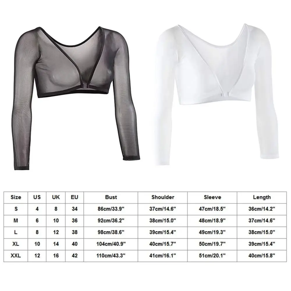 قميص داخلي أنيق بأكمام طويلة كلا الجانبين، بلوزات شبكية سوداء وبيضاء، زر أمامي، قميص بدون خياطة للذراع للنساء والفتيات