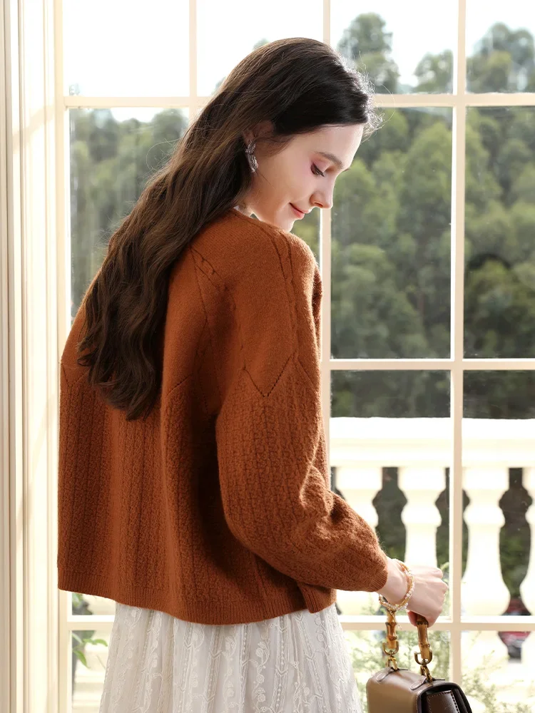 I BELIEVE YOU Caramel Color Vintage Cardigan Knitted Cardigan Sweater Loose Office Lady Casual Solid O-Neck Top Coat 2244125756