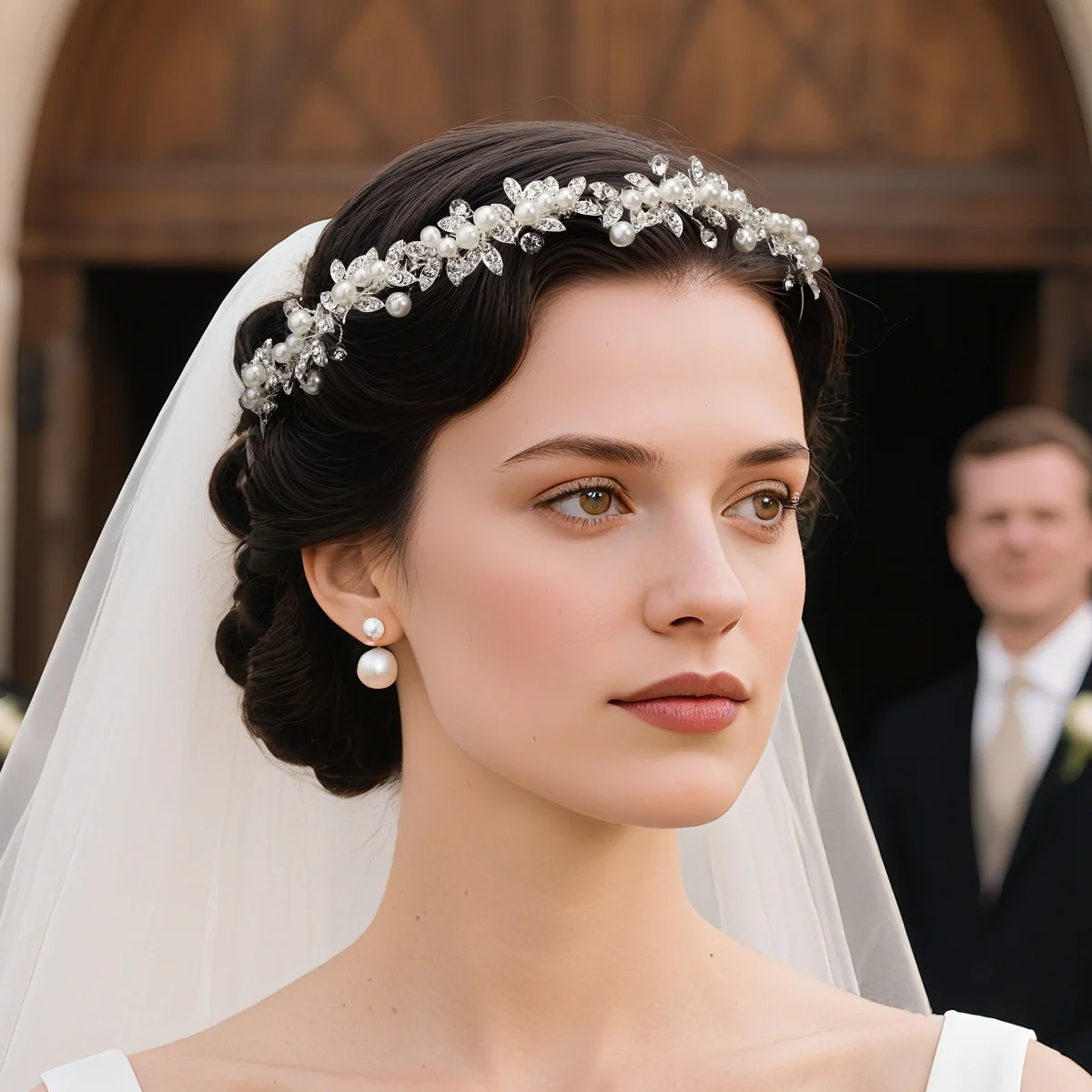 Exquisite Elegant Gold Silver Pearl Rhinestone Bridal Headband Delicate Leaf Tiara Sparkling Wedding Hair Accessories For Women