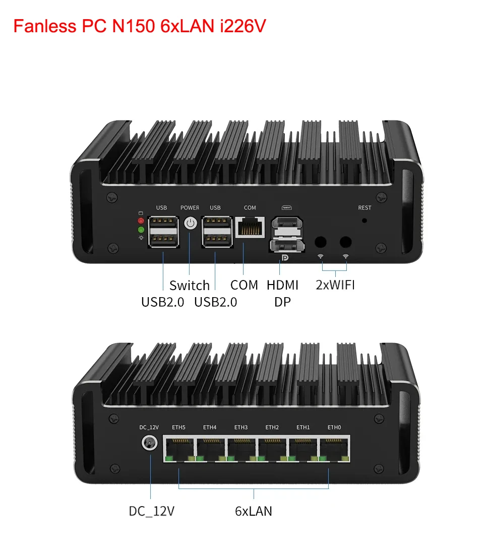 Router per apparecchi firewall Intel N100 6x2.5G i226-V Mini PC DDR5 2xNVMe Computer industriale pfSense Home Server OPNsense Proxmox