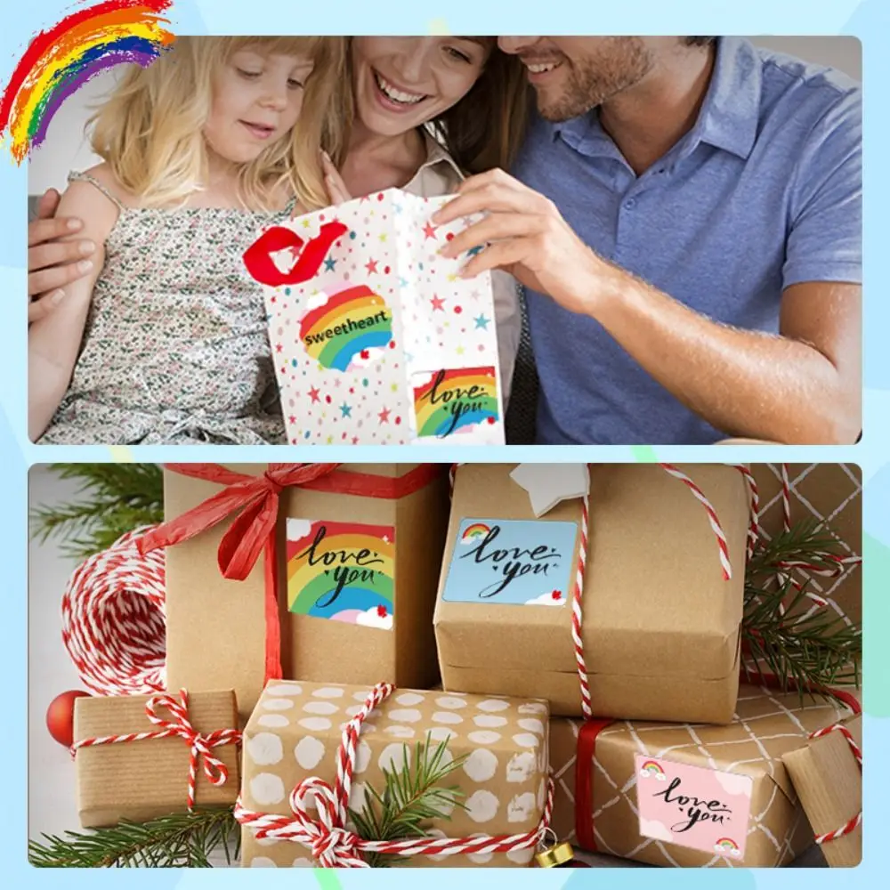 140/230Pcs Rainbow Thermal Printer Label DIY Tear Resistant Blank Label Sticker Anti-Oil Cartoon Self-Adhesive Thermal Paper