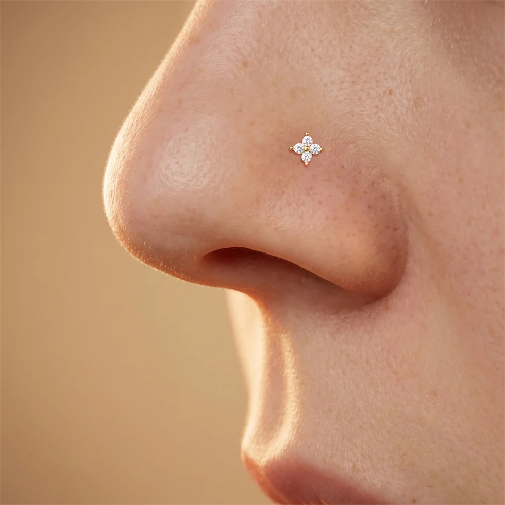 CANNER 925 Sterling Silver 1pc Nose Ring Thin Hypoallergenic L-Shape Nose Stud for Women Zirconia Nose Piercing Jewellery Gift