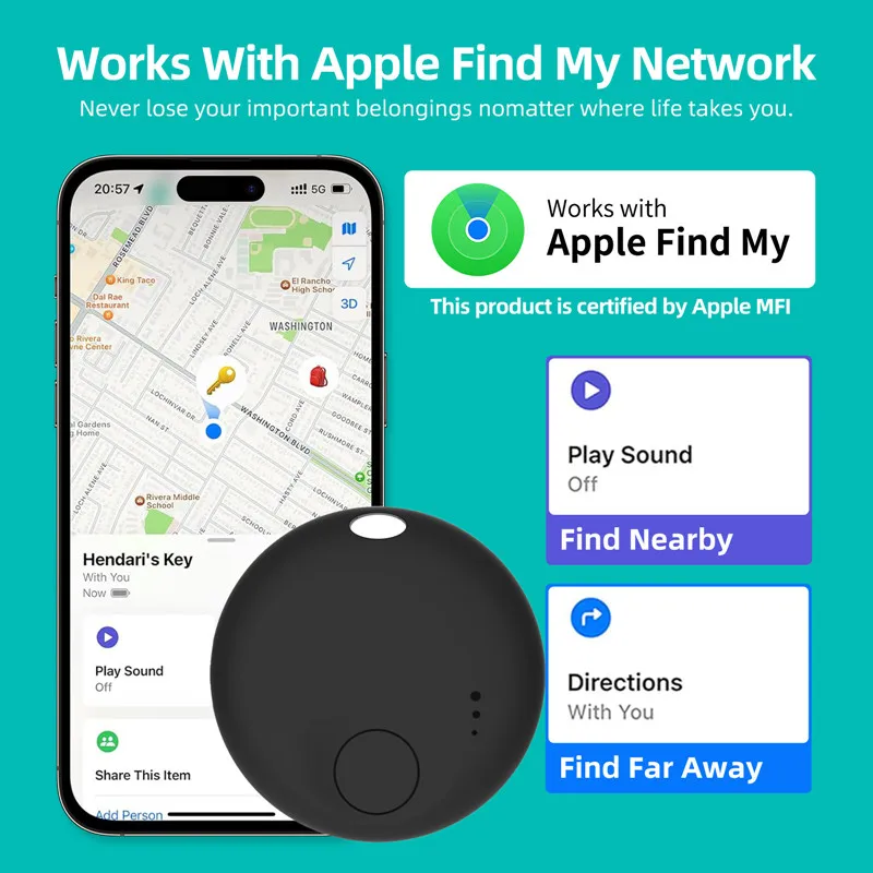 جهاز تعقب ذكي AirTag مزود بتقنية البلوتوث ونظام تحديد المواقع العالمي لـ Apple Find My App-Global Positioning Locator Tag لمفاتيح أمتعة الحيوانات الأليفة