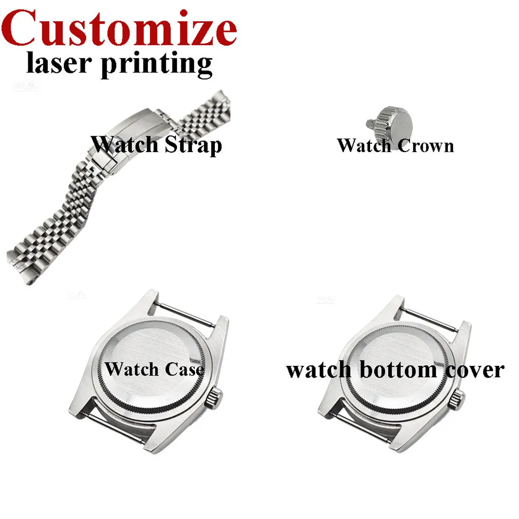 Laser customized link, you can customize your personalized logo on the case, crown, strap and bottom cover.