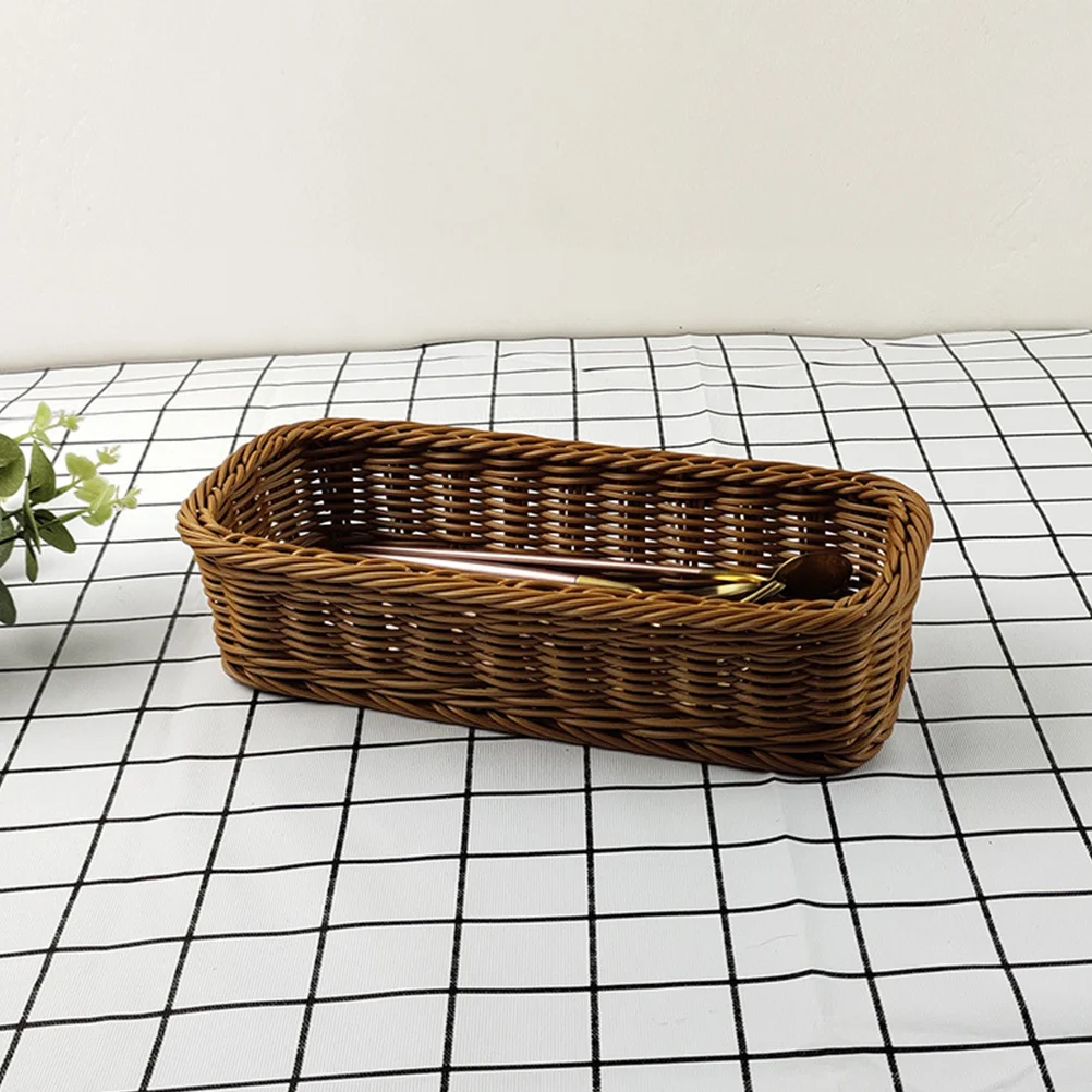 Rattan-like Woven Storage Basket Silverware Organizer Bandejas Square Baskets Multifunctional Chopsticks Plastic Box