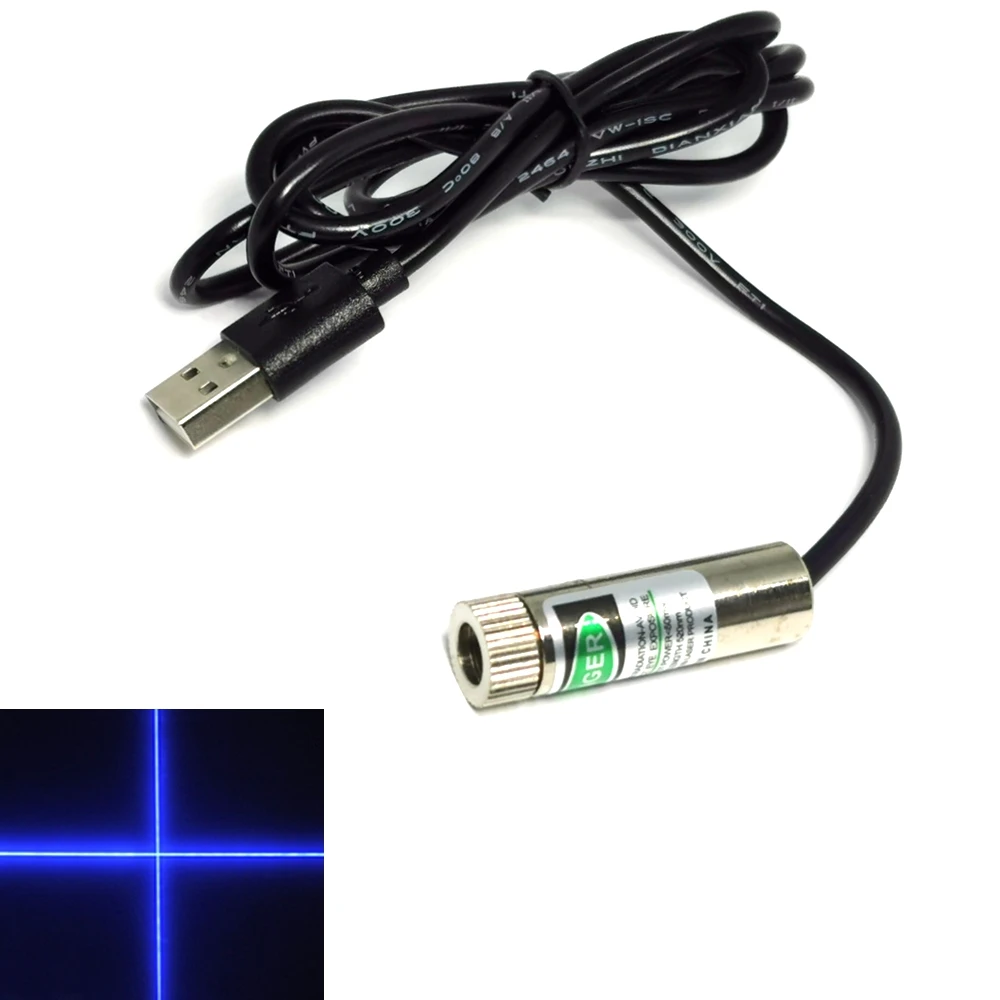 12*40mm Cross Line Dot Adjustable 80mw 450nm Blue Laser Diode Module With USB Power Adapter