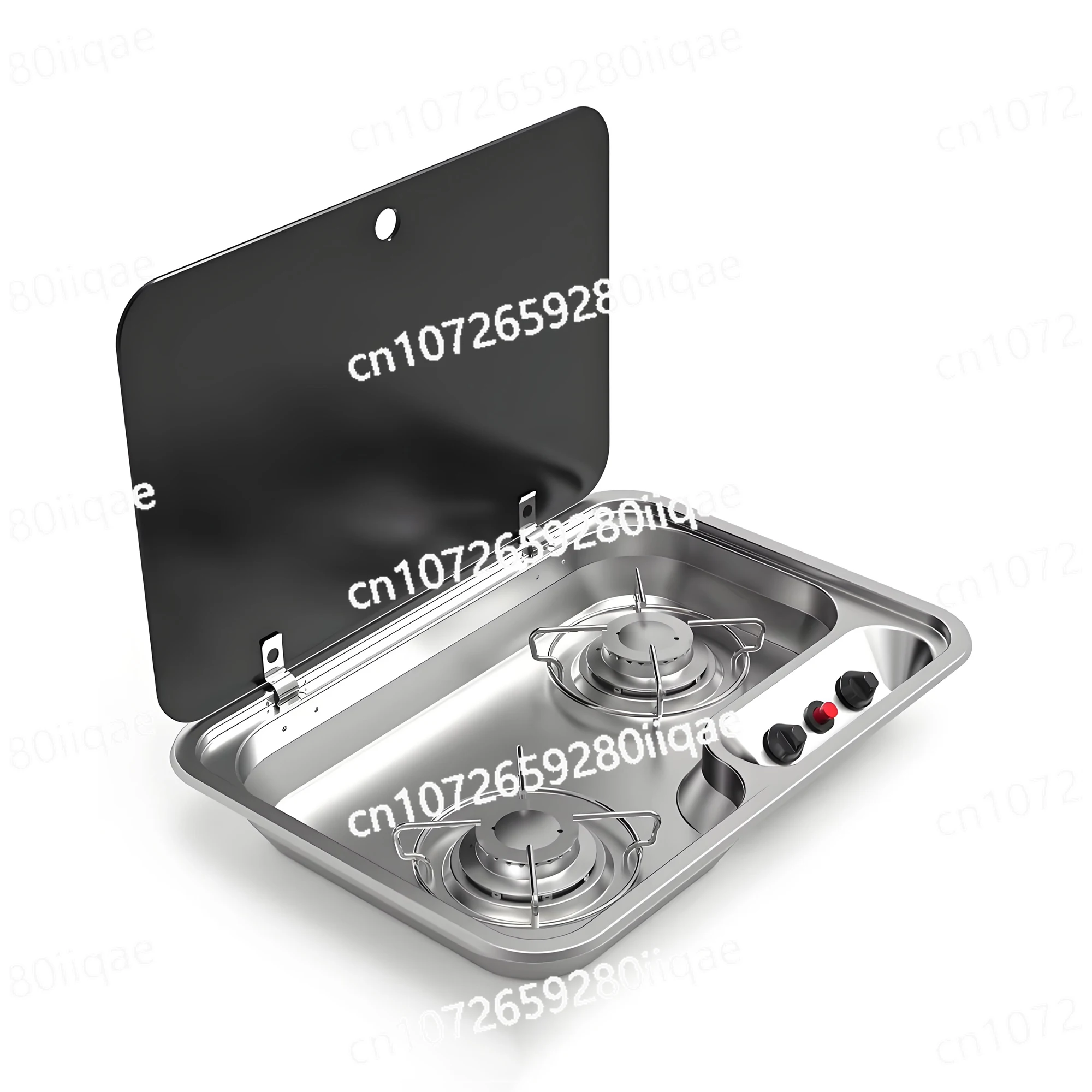 Burners Gas Stove Sink with Cover Stainless Steel Piezoelectric Ceramic Gas Cooktop for Motorhome Camper Marine RV 2