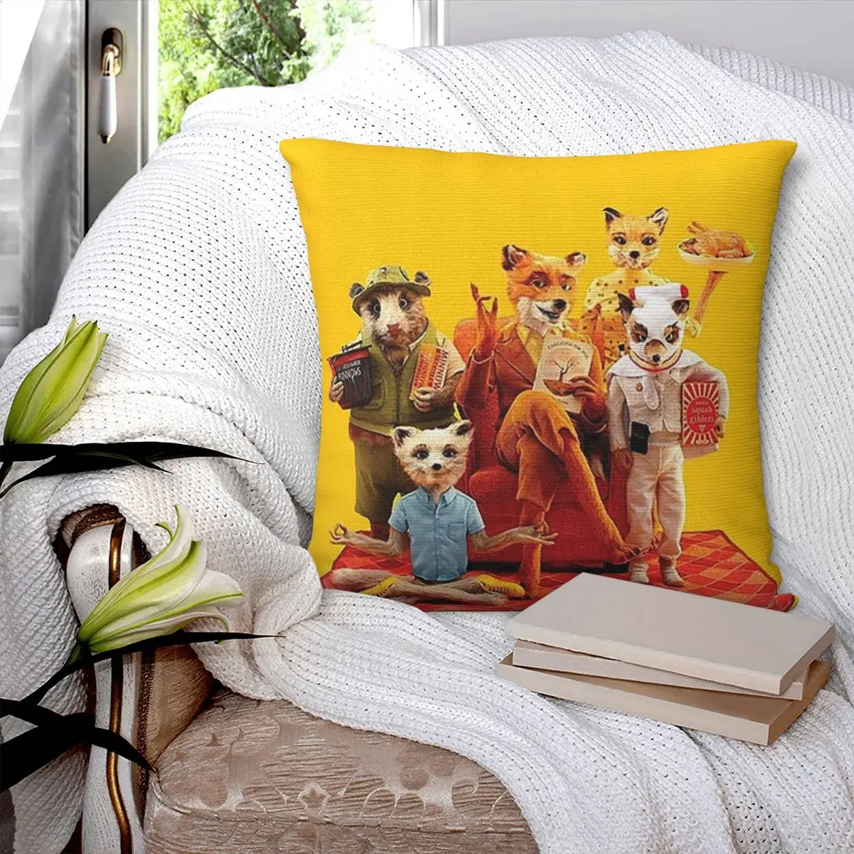 Fantastic Mr Fox Movie Poster Square Pillowcase Pillow Cover Polyester Cushion Decor Comfort Throw Pillow for Home Living Room