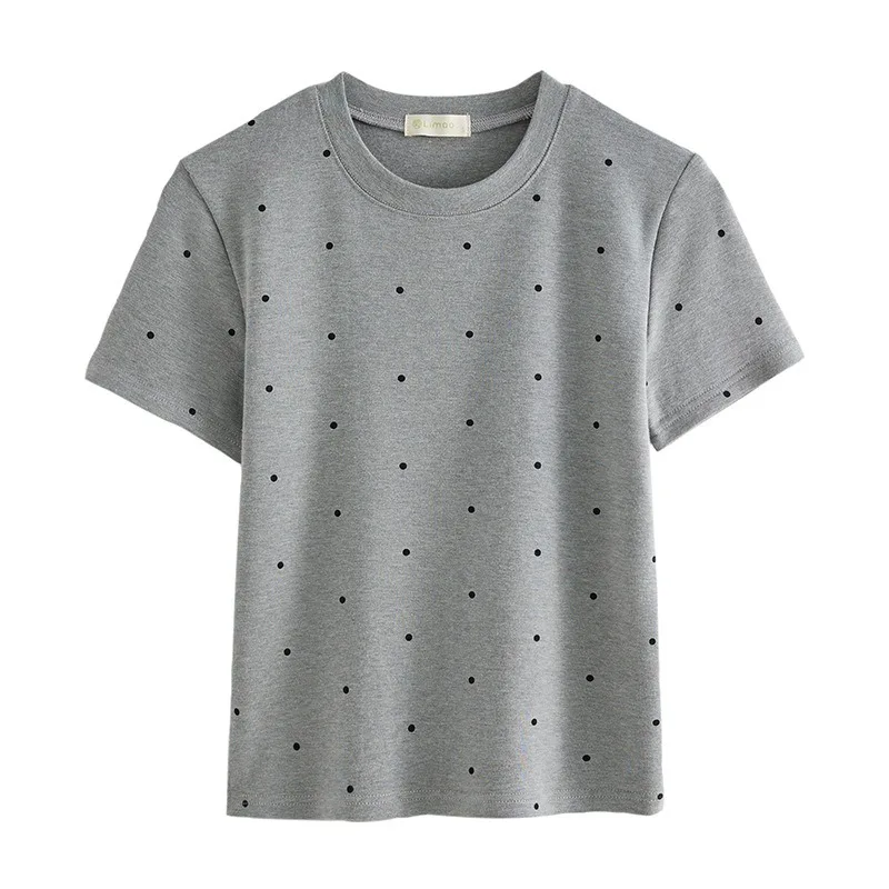 T-shirt estiva per ragazze con maniche corte a pois che riducono l'età, tessuto semplice e versatile, leggero e traspirante