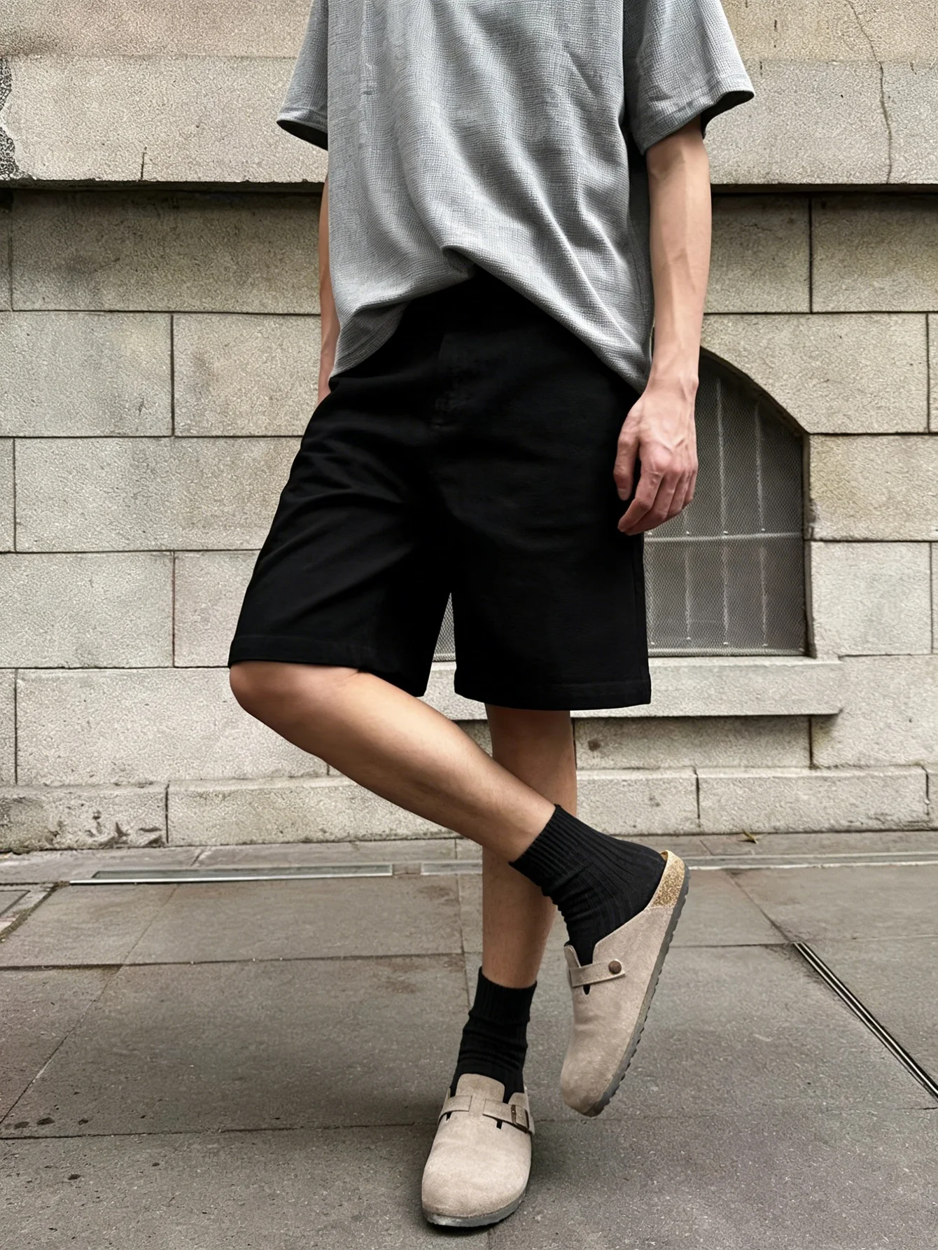 

Men's Skinny Fit Black Jorts Stretch Unisex Y2K Jeans For Man Street Outfit