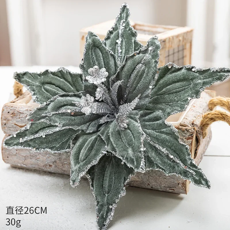 26 سنتيمتر عيد الميلاد زهرة الذهب الأحمر بريق الصوف محاكاة ورد صناعي شجرة عيد الميلاد المعلقات عيد ميلاد سعيد زهرة حلي معلقة #6