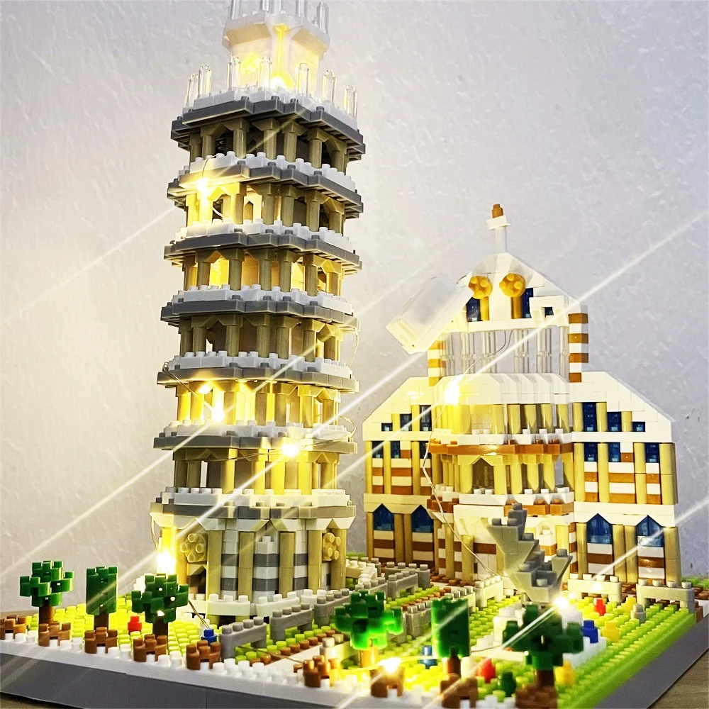 Krzywa wieża pizy zestaw klocków-edukacyjny Model Mini cegieł, idealny prezent dla miłośników architektury i miłośników historii