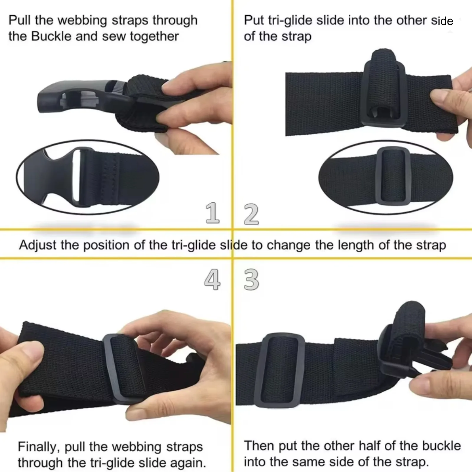 4M Nylon Webbing Strap with 10 Flat Side Release Buckles Tri-Glide Slides for DIY Luggage Backpack Strap view 5