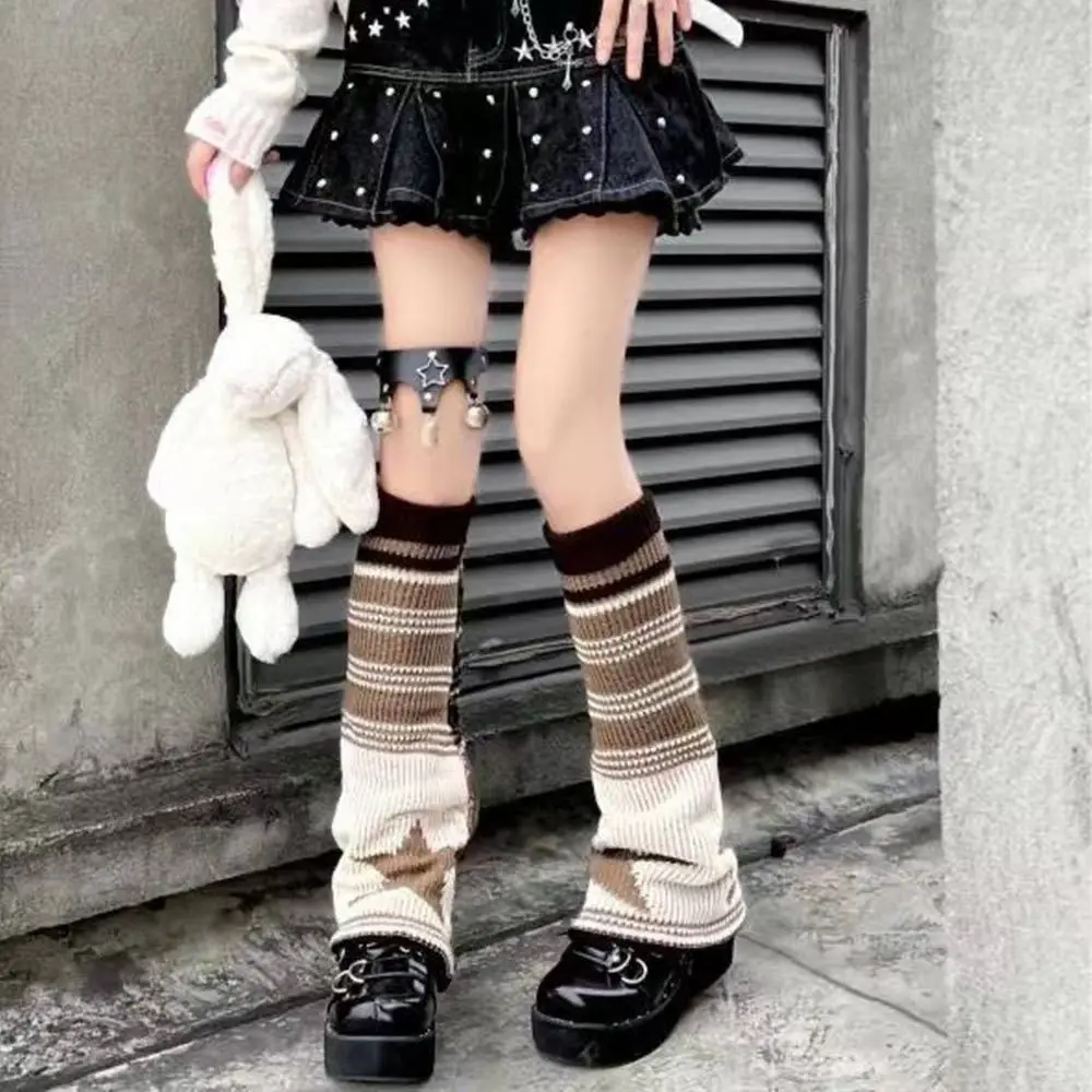 

Lolita Pink Brown Star Leg Warmers Knitted Keep Warm Japanese JK Leg Socks Gothic Y2K Stockings Hot Girl Accessories