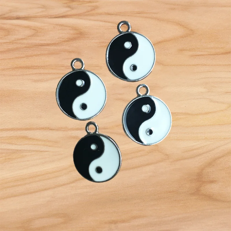 10 Pieces Tibetan Silver Enamel YIN YANG Charms Pendants Kung Fu Tai Chi Beads 2 Sided for DIY Jewelry Necklace Earrings Making