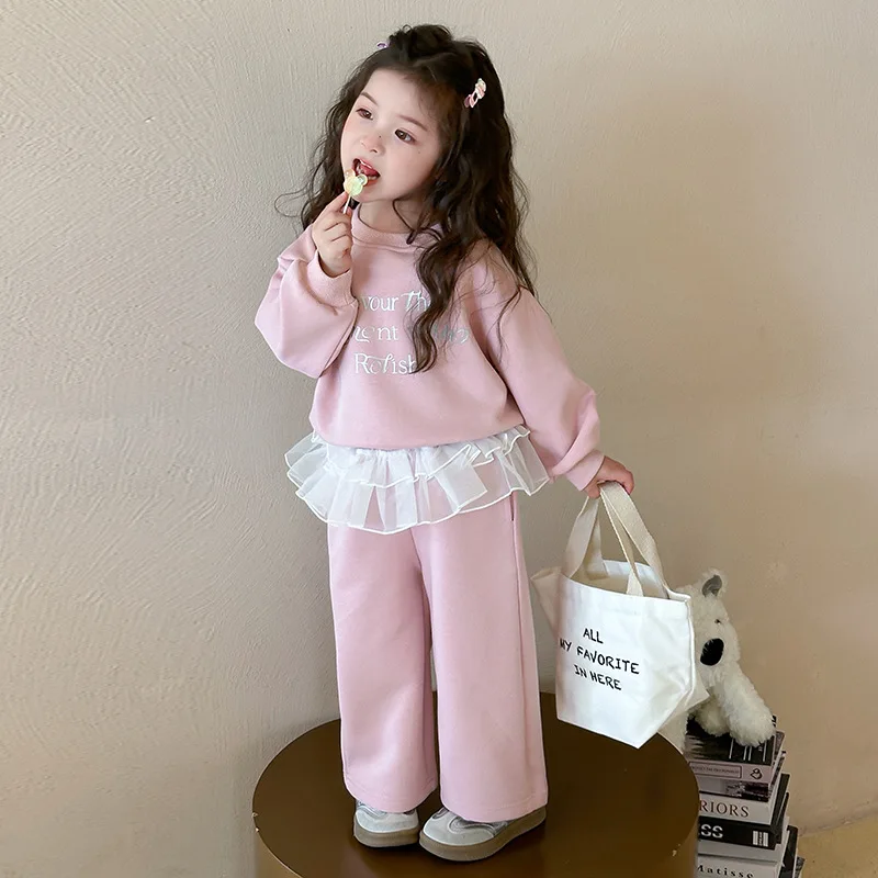 

Girls Suit 2025 Autumn New Children's Clothing Korean Style Girl Baby Cute Letter Printed Hoodie Pants Two-piece Casual Simple