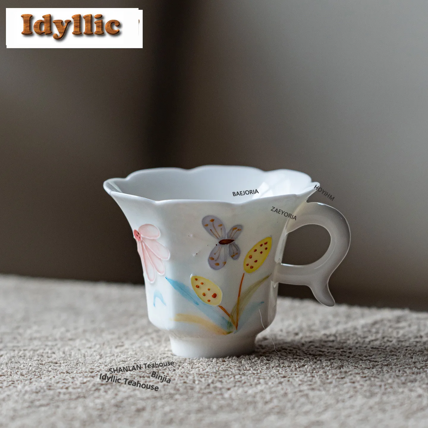 HOYIHM 40ml Hand-painted Butterfly Flower Mouth Teacup Antique Tea Bowl Set Of Cups Tea-tasting Smelling Cup Jianzhan Master Cup