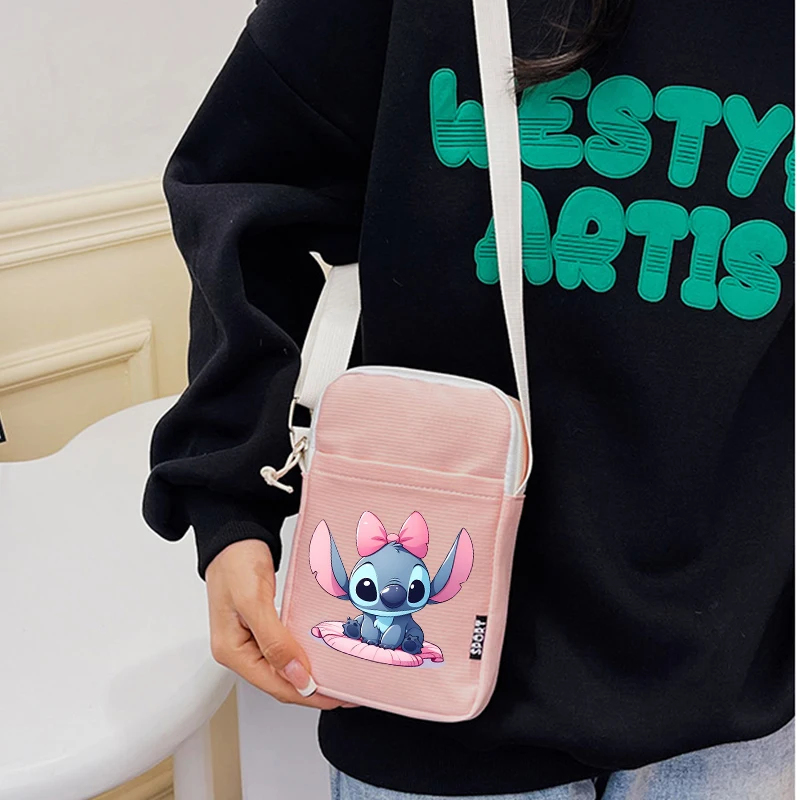 Disney Lilo & Stitch Women Shoulder Bag Crossbody BagsCanvas Small Female Bag Students Single Shoulder Mobile Phone Bags Handbag