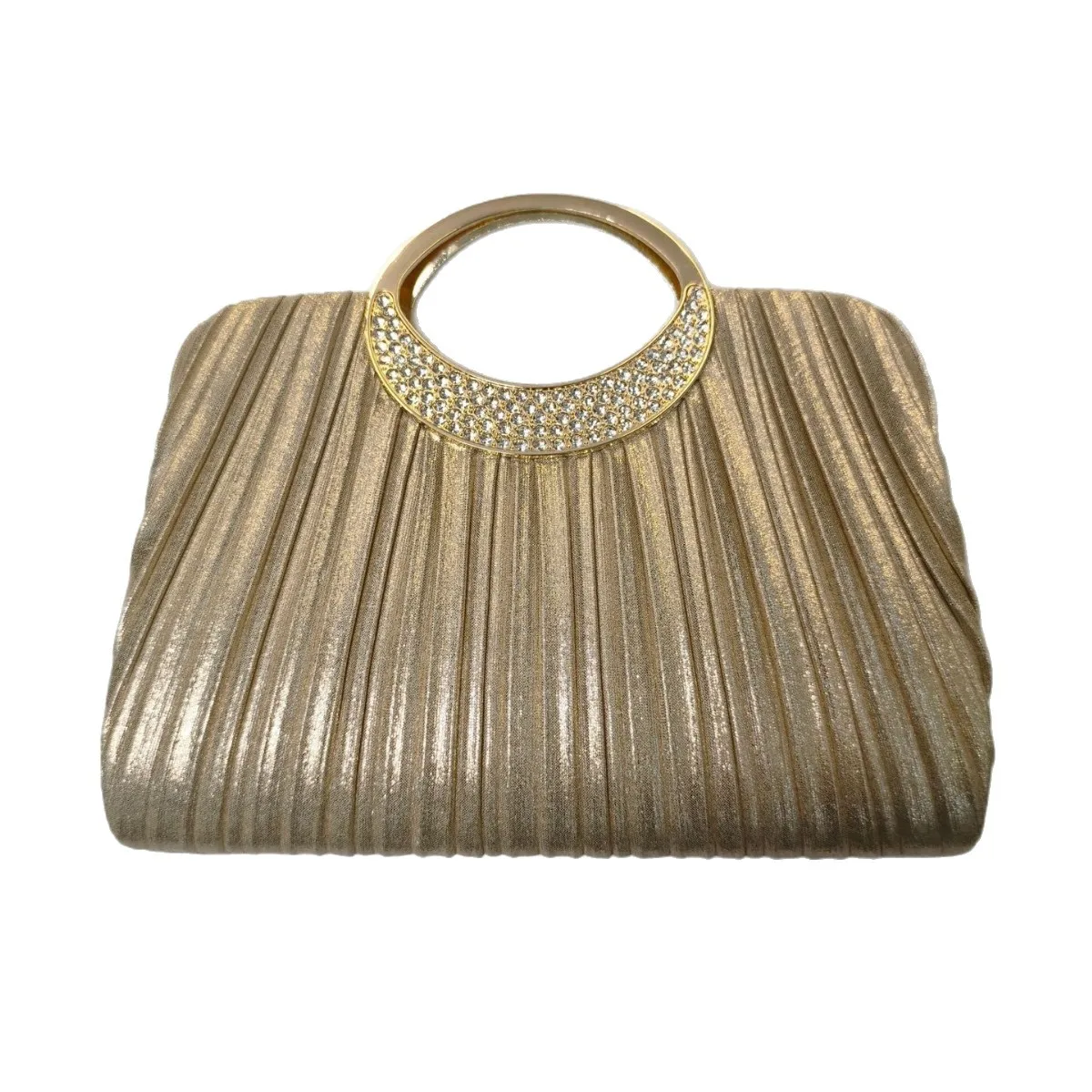 Pleated Portable Diamond Dinner Bag Women's Romantic Wedding Party Banquet KTV Evening Dress Shiny Rhinestone Clutch Bag Wedding