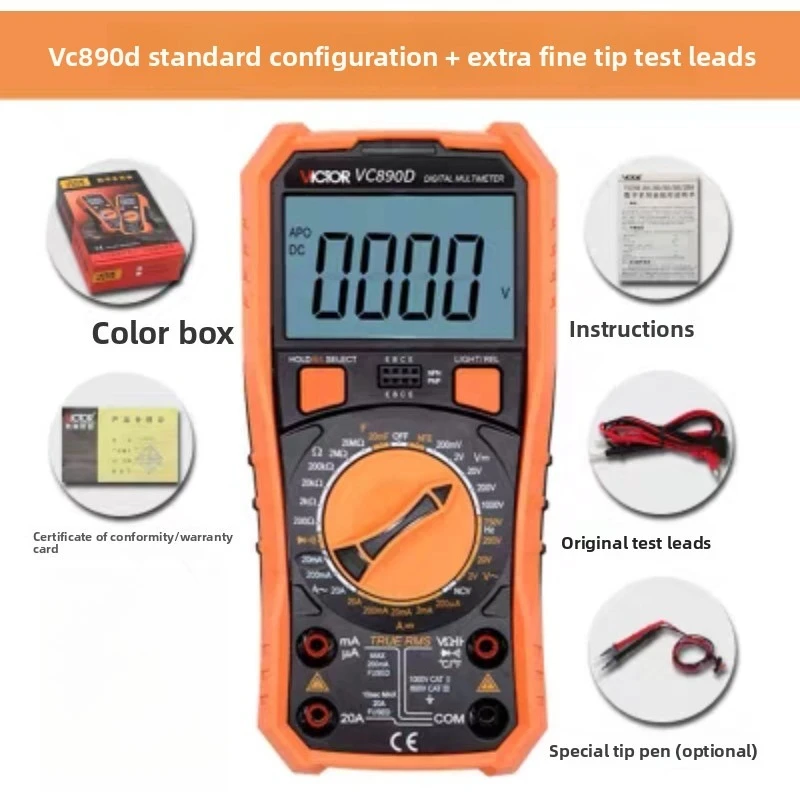 Digital Multimeter VC890C/D High Accuracy Anti Burn Multifunctional Meter Capacitance Frequency Temperature Inductance