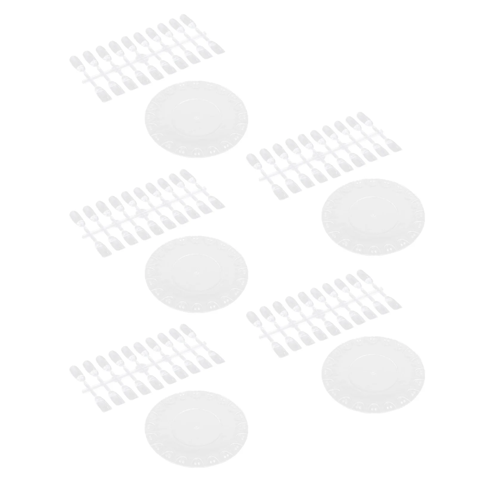 

5Sets Manicure Practice Nail Piece Color Cards Transparent Plastic Round Shape Nail Color Test Plate Salon Use