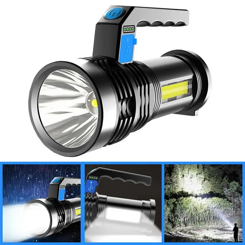 Super Bright LED Flashlight Long Distance Rechargeable Flashlight Waterproof Portable Camping Light COB Flashlight Dual Side