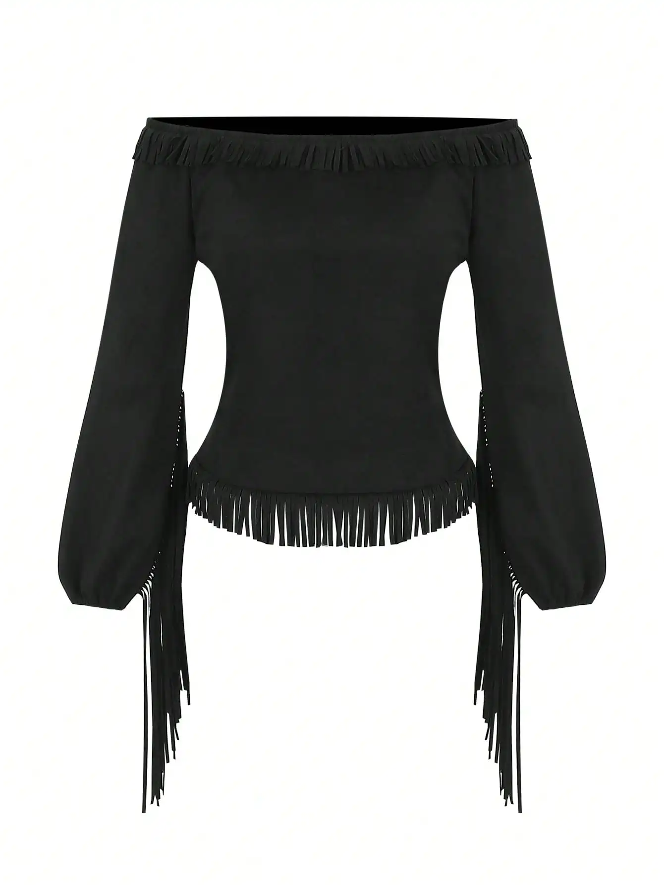 بلوزة BWQ Chic Vintage Western Goth Style مكشوفة الكتفين للنساء مع شرابات لجميع القديسين #2