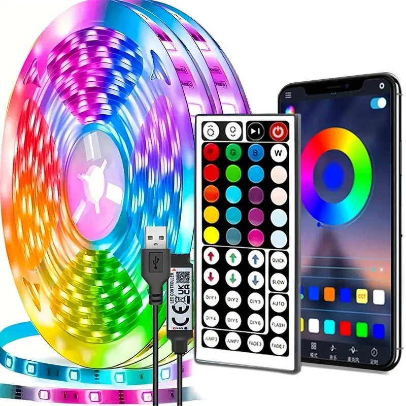 RGB Led Strip Lights 1-40M Led Room Light with 44Key Remote APP Control Flexible Ribbon Luces Led Tape for Room Bedroom Decorati