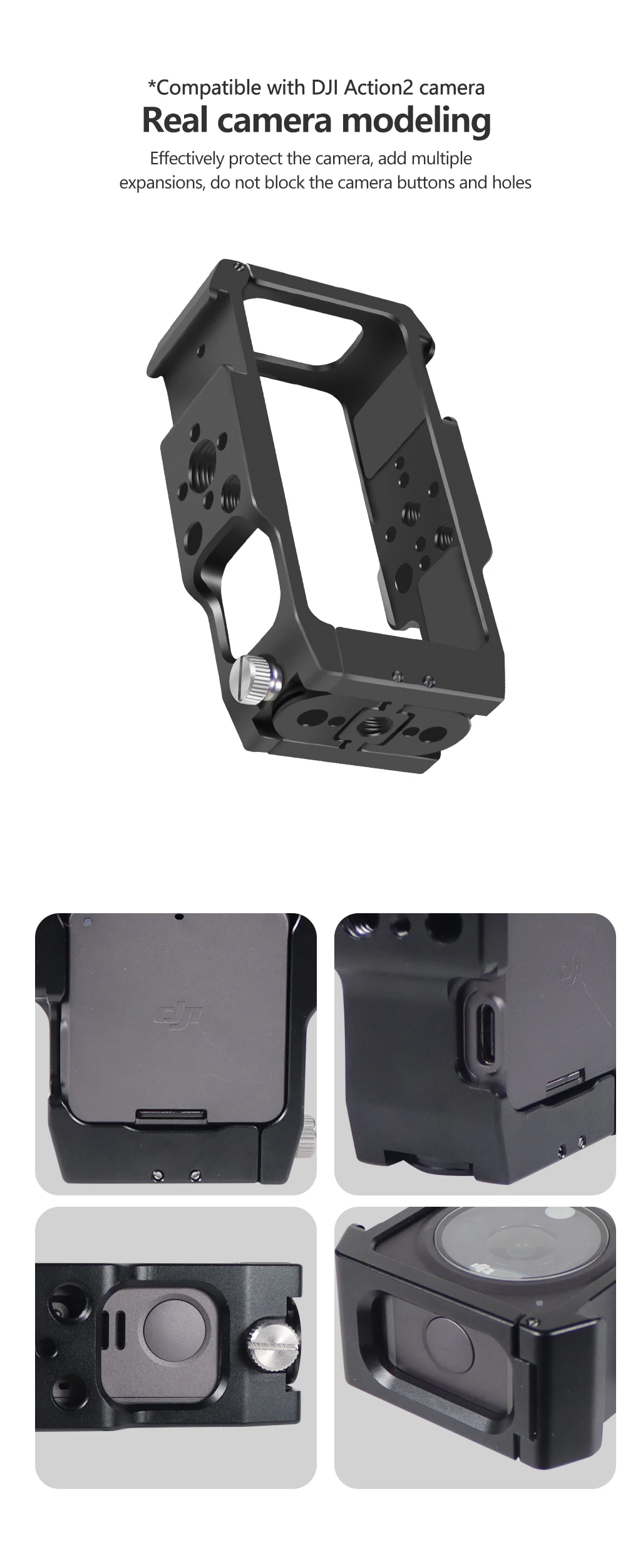 Magnetischer Action-Kamera-Käfig für DJI Action 2 Dual-Screen Vollkäfig mit Cold-Shoe-Halterung, 1/4 3/8 ARRI-Positionierungslöchern und Ladestation – Detail 3
