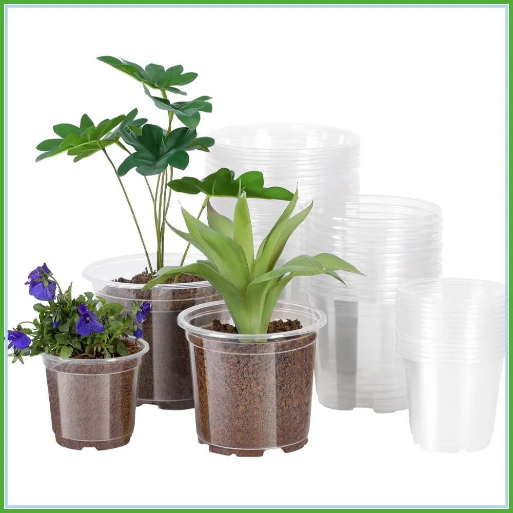 30 Pack 4/5/6 Inch Clear Nursery Pots with Drainage Holes, Transparent Plastic Plant Pots for Succulents