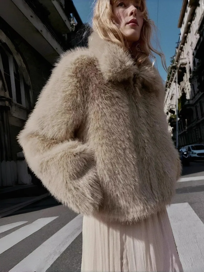 

Faionable Double-Sided Artificial Fur Effect Jaet Women's High-End Feel Autumn New Arrival Ele Sle Zipper Closure L...