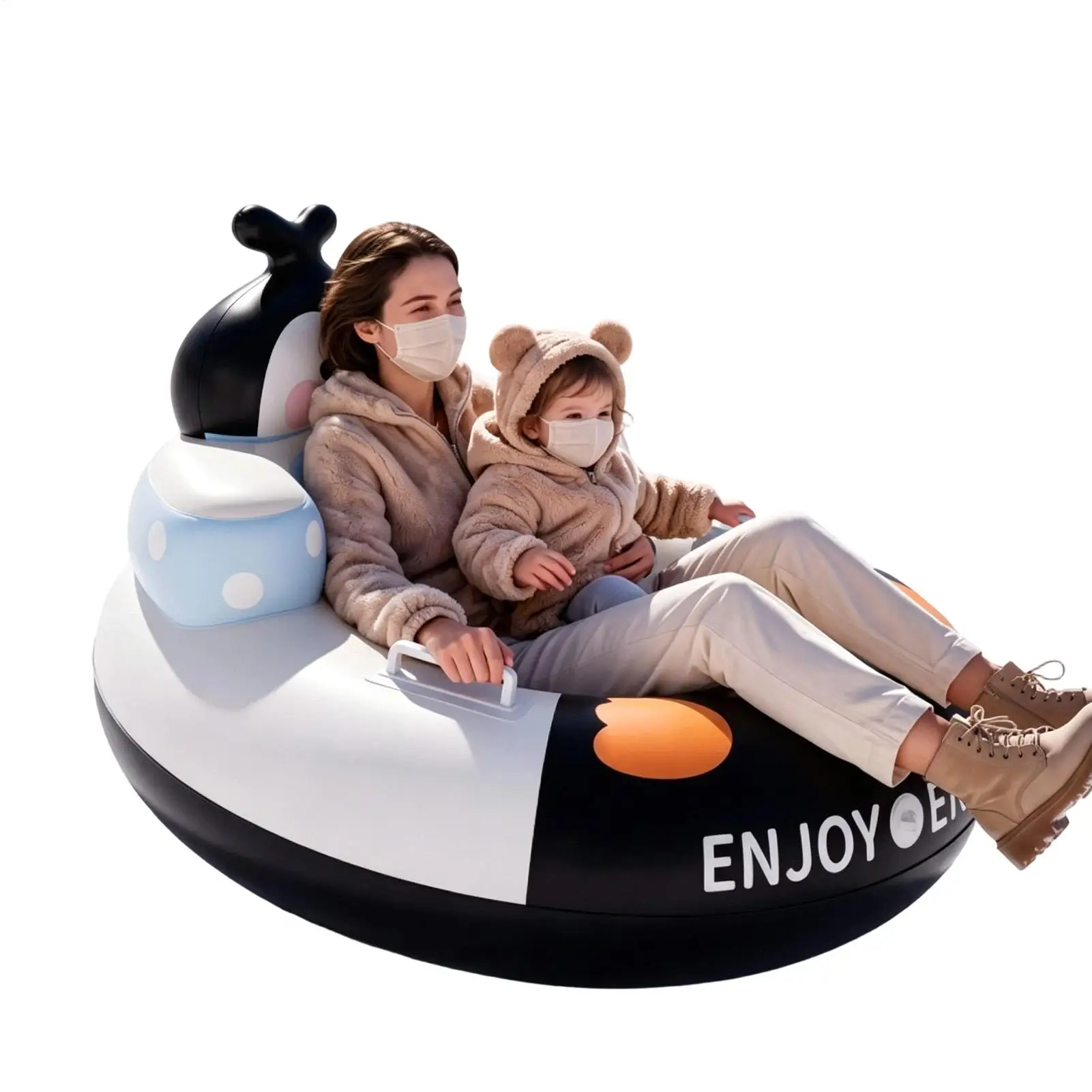 Snow Tubes Winter Toys With Penguin Backrest Design With Handles 2 Person Snow Tube For Boys Girls Outdoor Sledding Ski Water