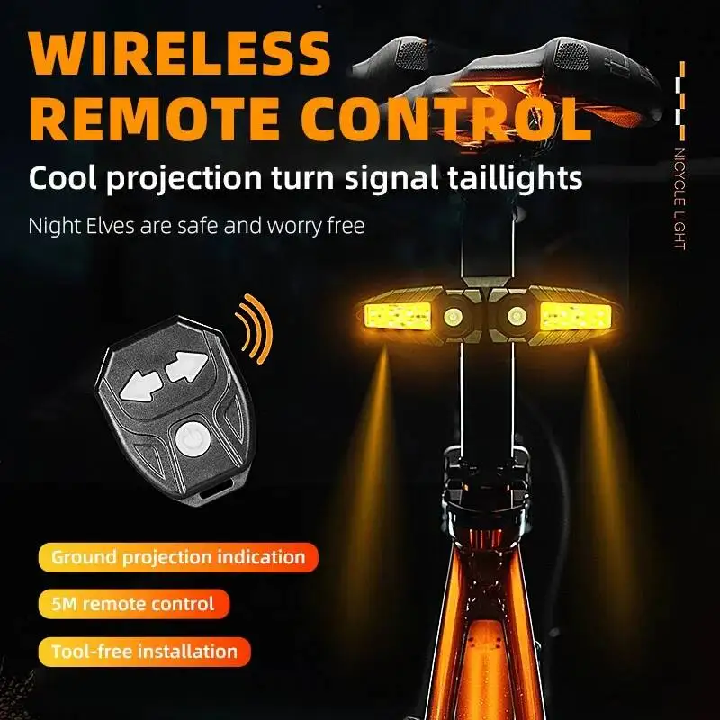 

ESLNF Bicycle Remote Steering Projection Taillight - 5 Modes Universal Night Safety Warning Light For Mountain/Road Bikes