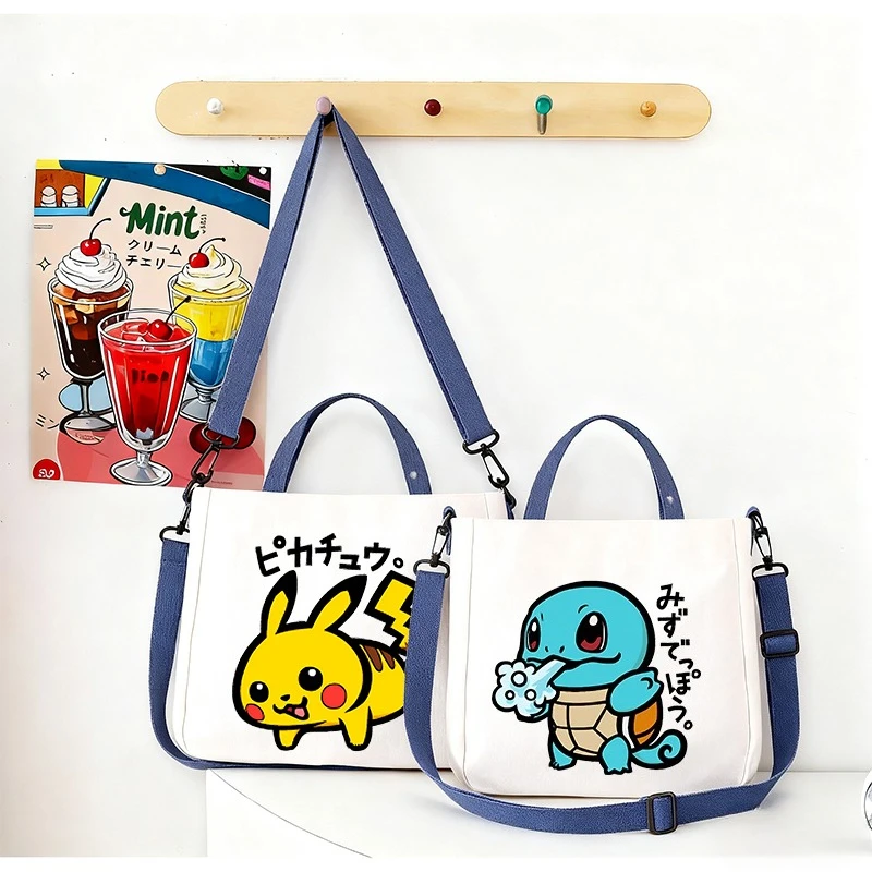

Girls Boys Canvas Bags Cartoon Anime Pokemoned Printed Shoulder Bag Tote Bags Children Cartoon Tote Bag Handbag Shopping Bags