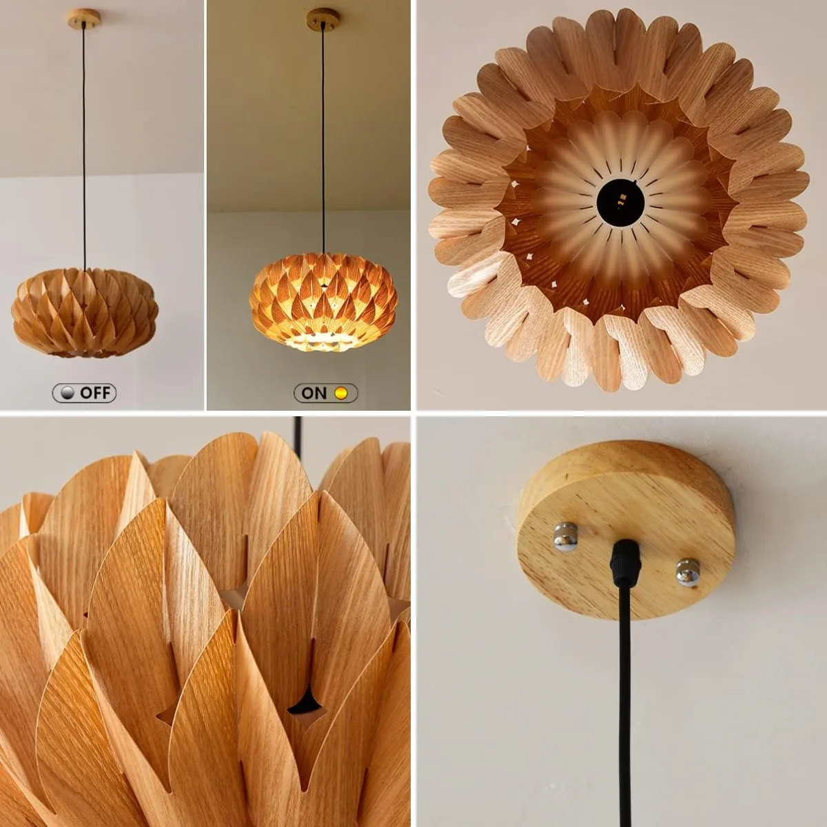 JOYINLED لوتس ثريا خشبية 40 سنتيمتر جنوب شرق آسيا المنسوجة يدويا قشرة الخشب قلادة ضوء غرفة المعيشة غرفة الطعام مصباح المطبخ #4
