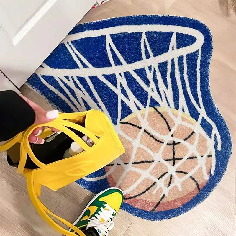 

Creative Basketball Shape Flocking Plush Kids Bedside Carpet Anti-Slip Super Absorbent Bath Mat Home Decor Irregular Floor Mats