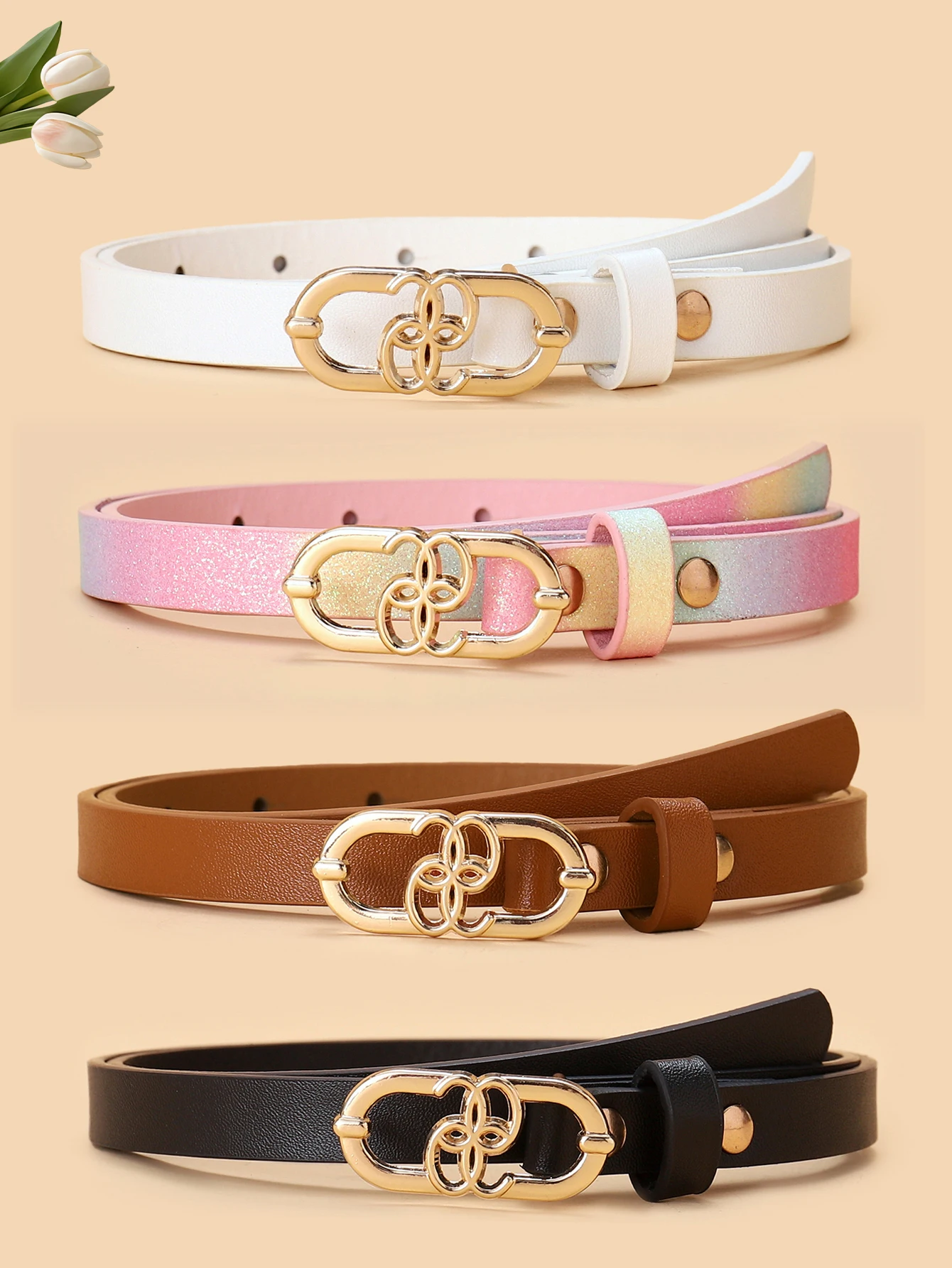 4PCS combination ladies new fine belt high-grade PU belt jeans dress decorative belt