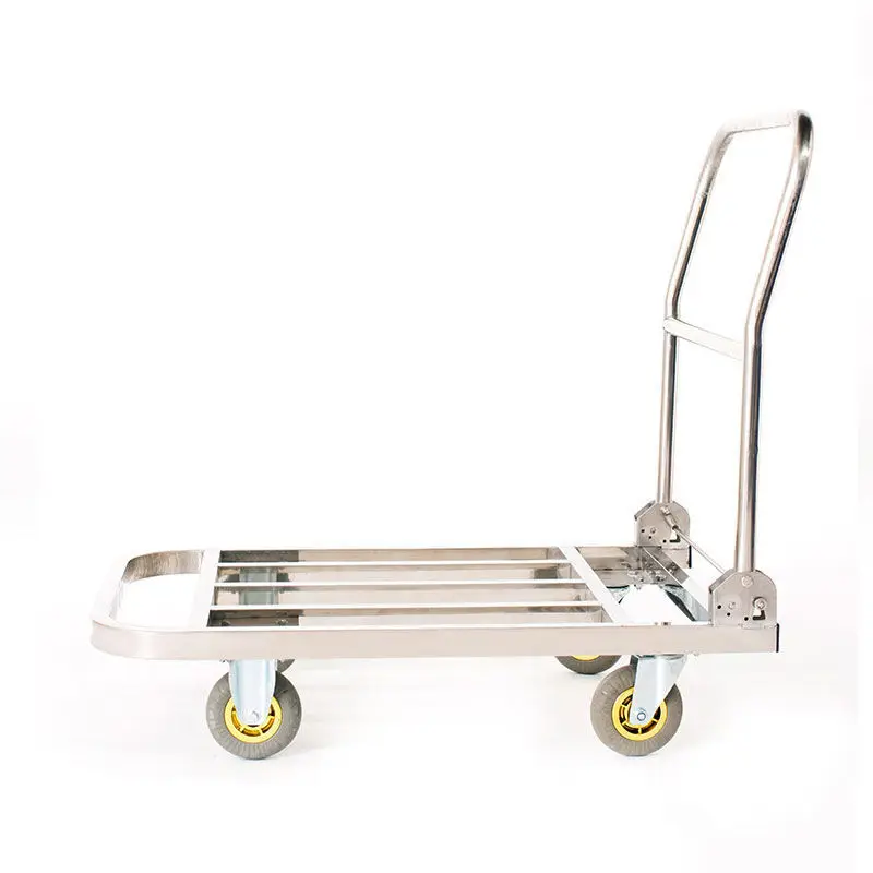 

Stainless steel square tube trolley, folding silent flatbed truck, pulling goods
