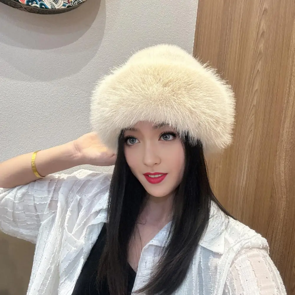 Ladies Knit Beanie Warm Stylish Women's Winter Hat with Plush Faux Fur Windproof Mongolia Style Ideal for Outdoor Activities