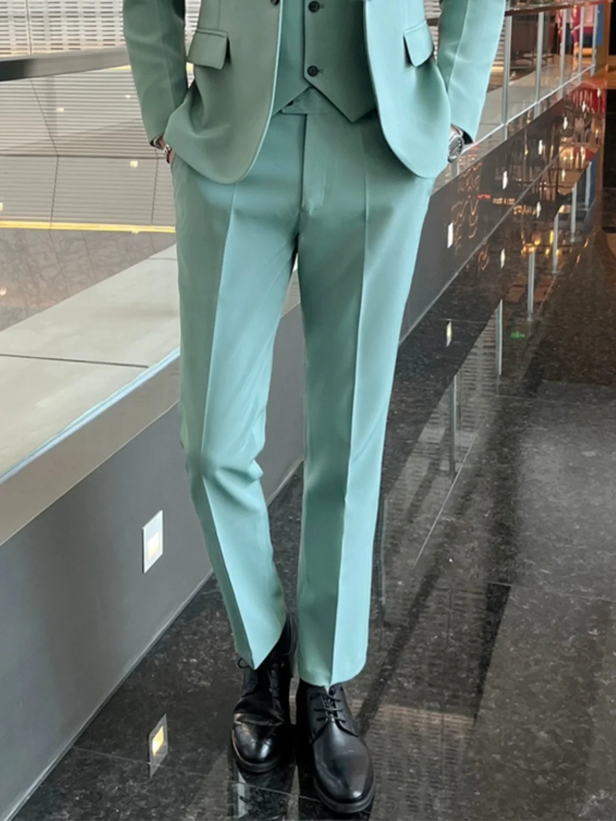 

Busin Casual een Pants for Men Slim Fit Straight Leg Autumn Spring Long Trousers Youth Faion Polyester Fiber