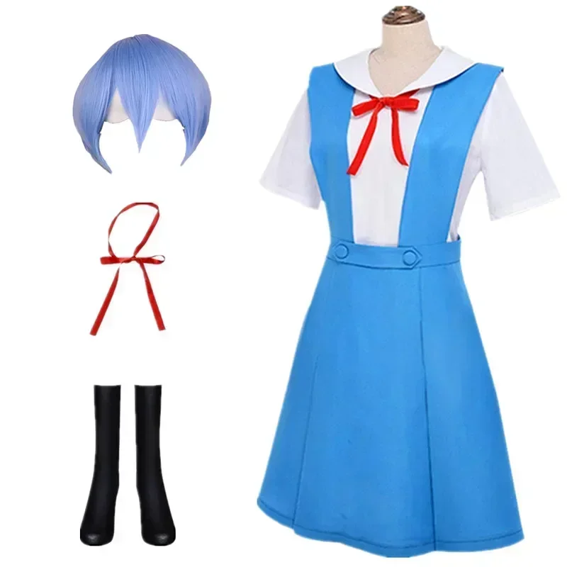 

Dames Sexy Cosplay Kostuum Nieuwe Evangelion Jurk School Anime Uniform Met Pruik En Zwarte Sokken Halloween Kostuum
