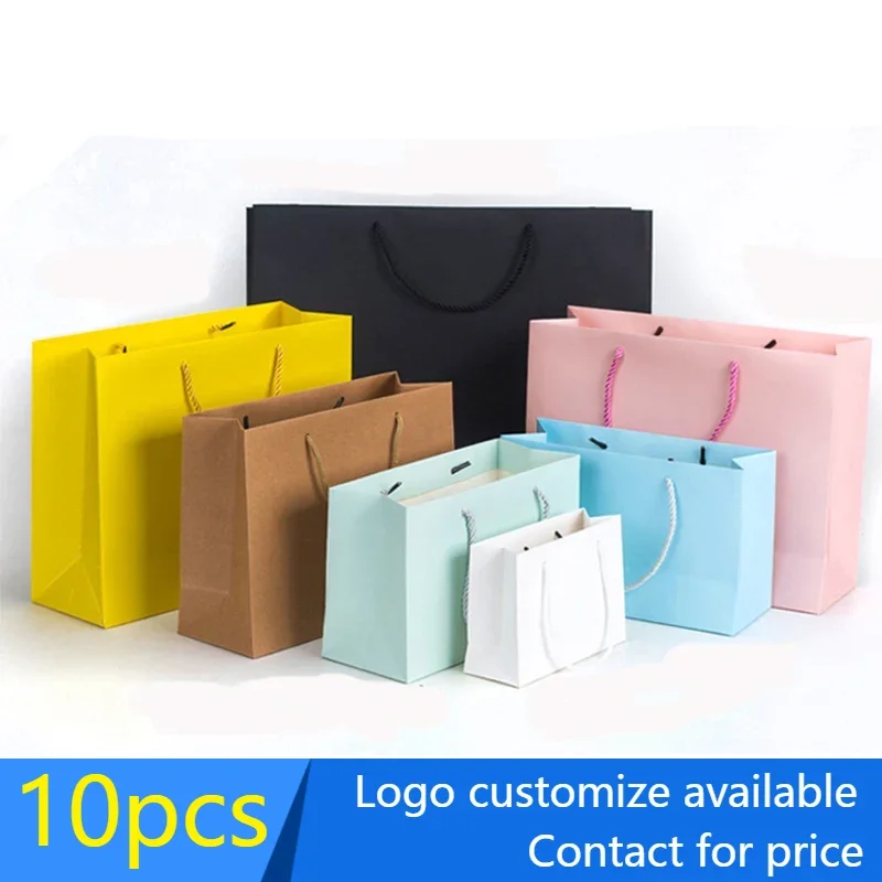 

10 pcs new arrival black/white/pink Kraft shopping paper bags Gift Packing Ten sizes Available Custom Your Own logo