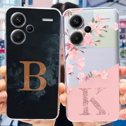 For Redmi Note 13 Pro Plus Case Fashion Flower Letters Transparent Silicone Soft TPU Cover For Xiaomi Redmi Note 13 Pro 5G Coque