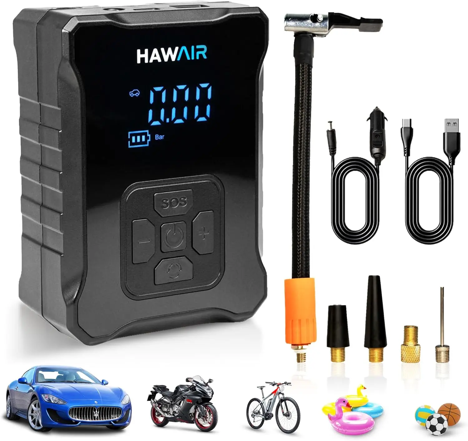 Bomba de aire portátil para inflar neumáticos, uso dual inalámbrico/con cable para neumáticos de coche, flotadores de piscina, colchón de aire